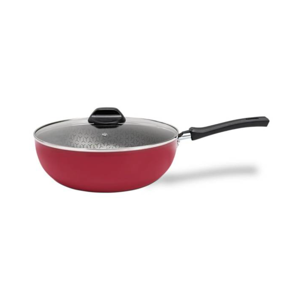 Wok 24cm 2.3 L Con Tapa Brinox Linea Anis Rojo