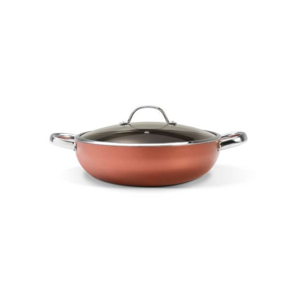 Wok 28cm 3.55 L Con Tapa y Manijas Brinox Linea Curry Cobre