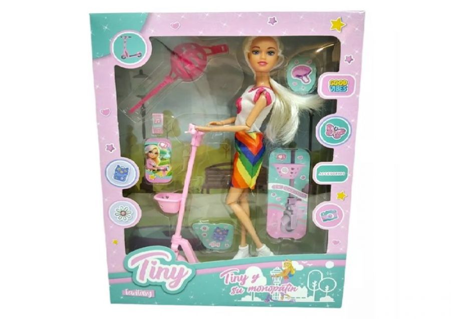 MUNECA TINY Y SU MONOPATIN CAJA 35X26 (54925) KADA