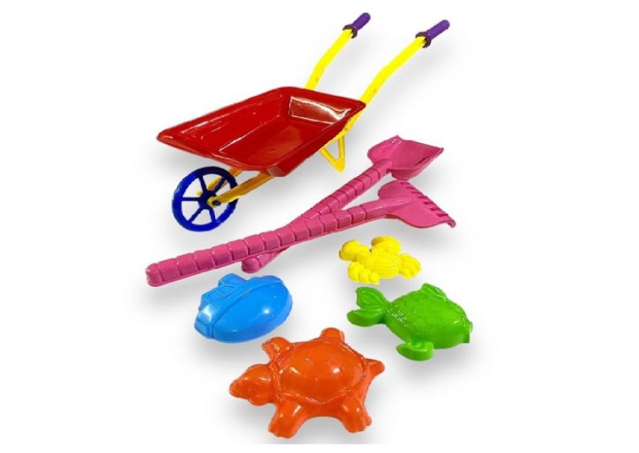 CARRETILLA PLASTICA C/ PALA Y RASTRILLO GRANDES + 4 MOLDES (0855) RUESTES