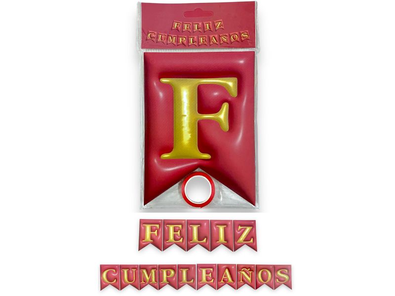 BANDERIN CARTON 3D ROJO FELIZ CUMPLE (Y776 1013) CHG