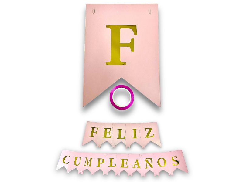 BANDERIN CARTON FELIZ CUMPLEANOS ROSA (YJ0562/Y828-083A) YJ IMPORT