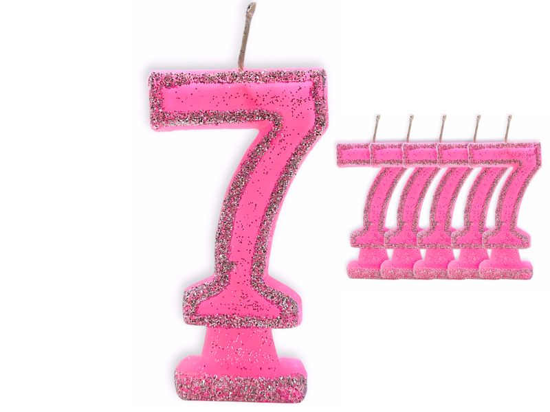 VELA NUMEROTE 7 ROSA C/GIBRE X 1 (X10) - VELAS MULTICOLOR