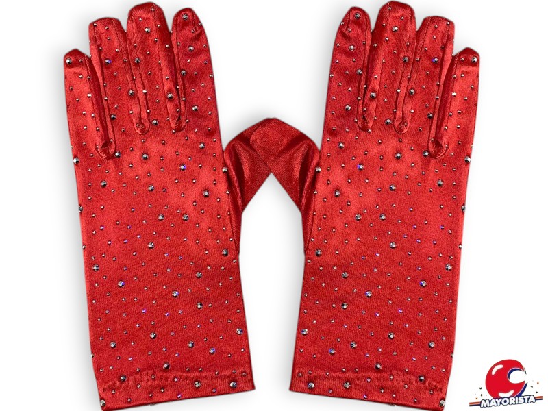 GUANTES CORTOS ROJOS CON STRASS (ZLE-BIG-12-01) ERIK