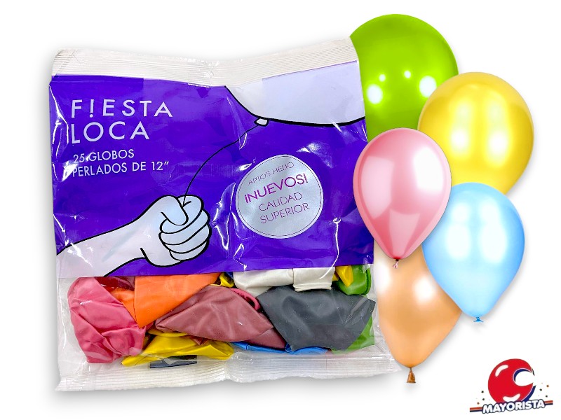 GLOBOS 12 X 25 PERLADO MULTICOLOR - FIESTA LOCA