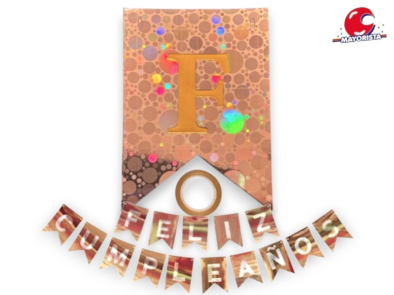 BANDERIN CARTON HOLOGRAFICO ROSA GOLD FELIZ CUMPLE (YJ0559) YJ IMPORT