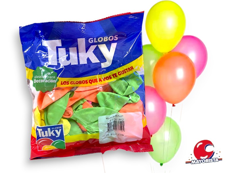 GLOBOS 9 X 25 FLUO MULTICOLOR - TUKY