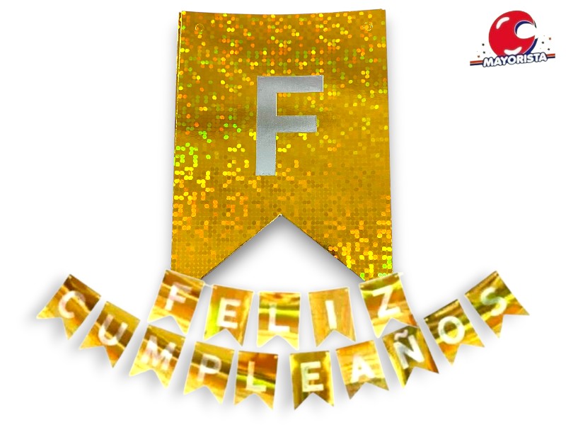BANDERIN CARTON HOLOGRAFICO DORADO FELIZ CUMPLE (YJ0559) YJ IMPORT