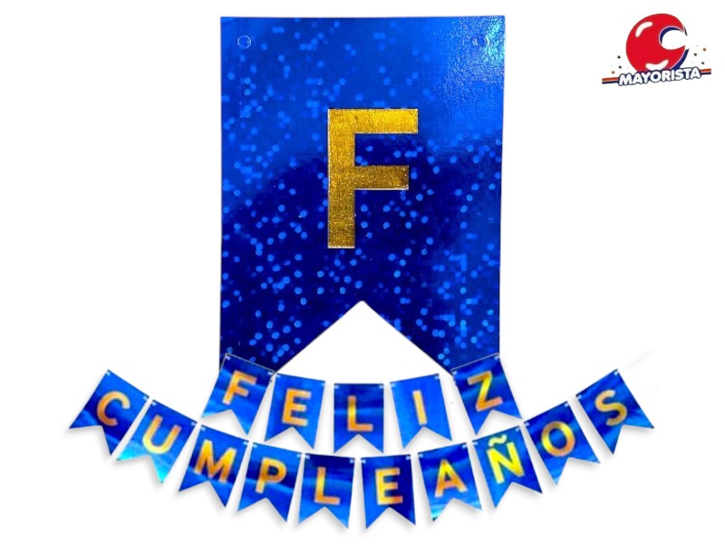 BANDERIN CARTON HOLOGRAFICO AZUL FELIZ CUMPLE (YJ0559) YJ IMPORT