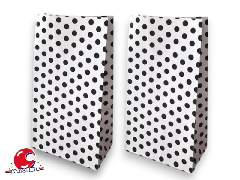 BOLSITA PAPEL X 10 BLANCA LUNARES NEGROS 15X25X8 SPACE