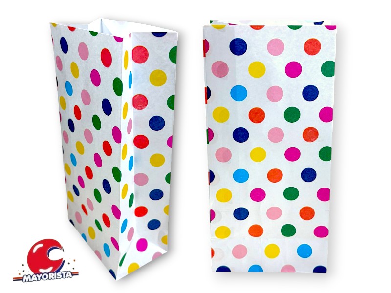 BOLSITA PAPEL X 10 BLANCA LUNARES COLORES 15X25X8 SPACE
