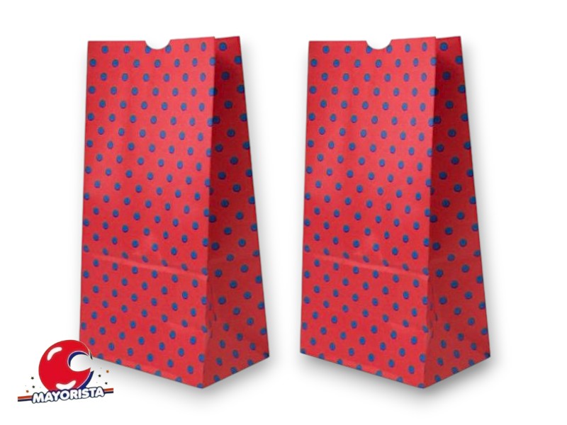 BOLSITA PAPEL X 10 ROJA LUNARES AZULES 15X25X8 (EVACOR)