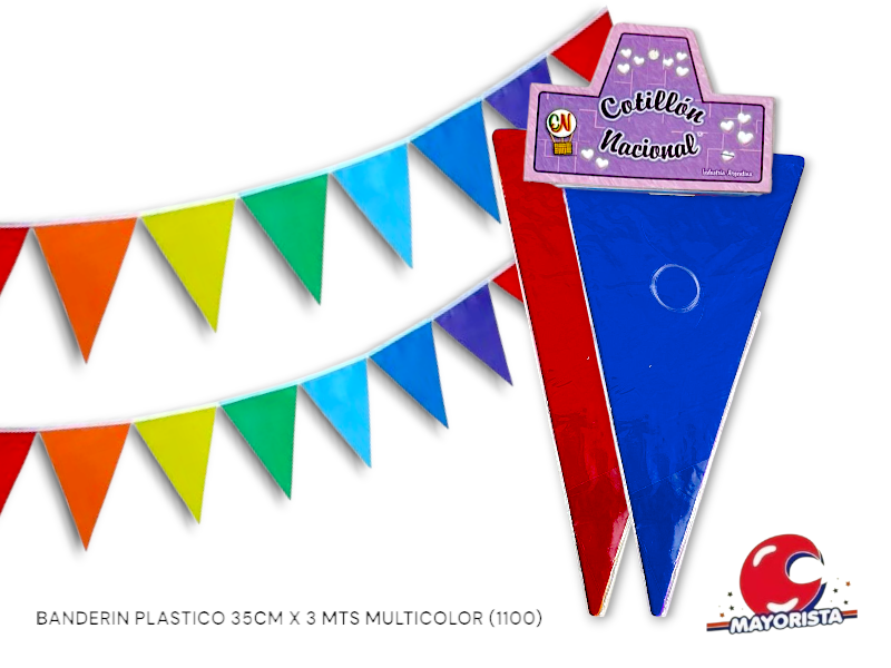 BANDERIN PLASTICO 35CM X 3 MTS MULTICOLOR (1100) COTILLON NACIONAL