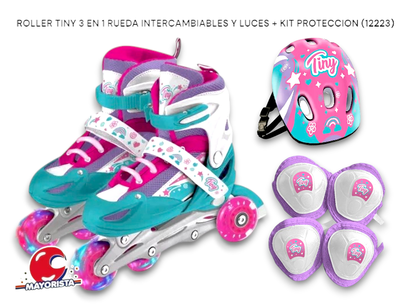 ROLLER TINY 3 EN 1 RUEDA INTERCAMBIABLES Y LUCES + KIT PROTECCION (12223) KADA