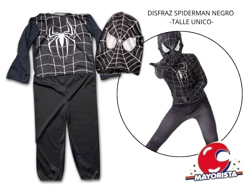 DISFRAZ SPIDERMAN NEGRO TALLE UNICO (LEON)