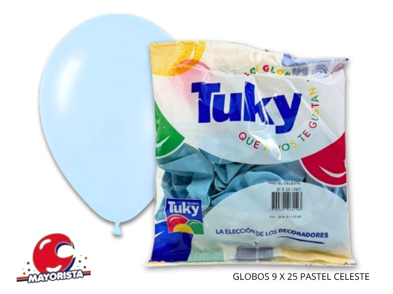 GLOBOS 9 X 25 PASTEL CELESTE - TUKY