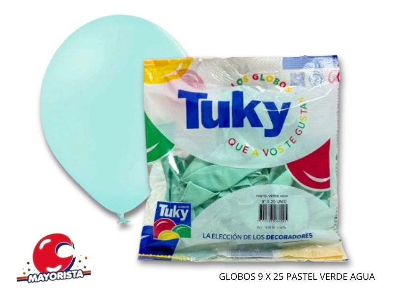 GLOBOS 9 X 25 PASTEL VERDE AGUA - TUKY