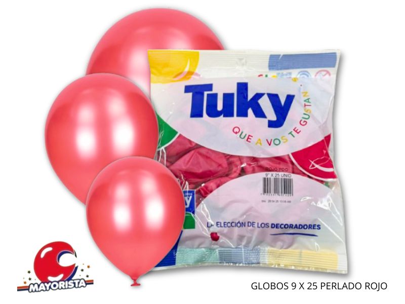 GLOBOS 9 X 25 PERLADO ROJO - TUKY