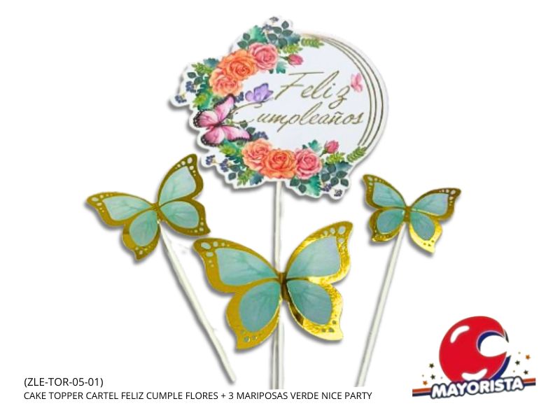 CAKE TOPPER CARTEL MARIPOSA FELIZ CUMPLE C/MONO CAKE DECORATION (ZLE-CTO-31-01) ERIK