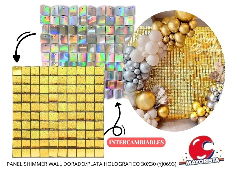 PANEL SHIMMER WALL DORADO/PLATA METALIZADO 30X30 (YJ0693) YJ IMPORT