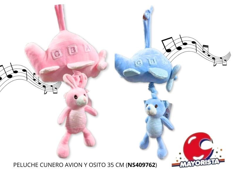 PELUCHE CUNERO AVION Y OSITO 35 CM (NS409762) BERKMA