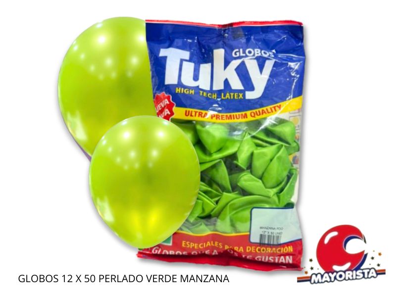 GLOBOS 12 X 50 PERLADO VERDE MANZANA - TUKY