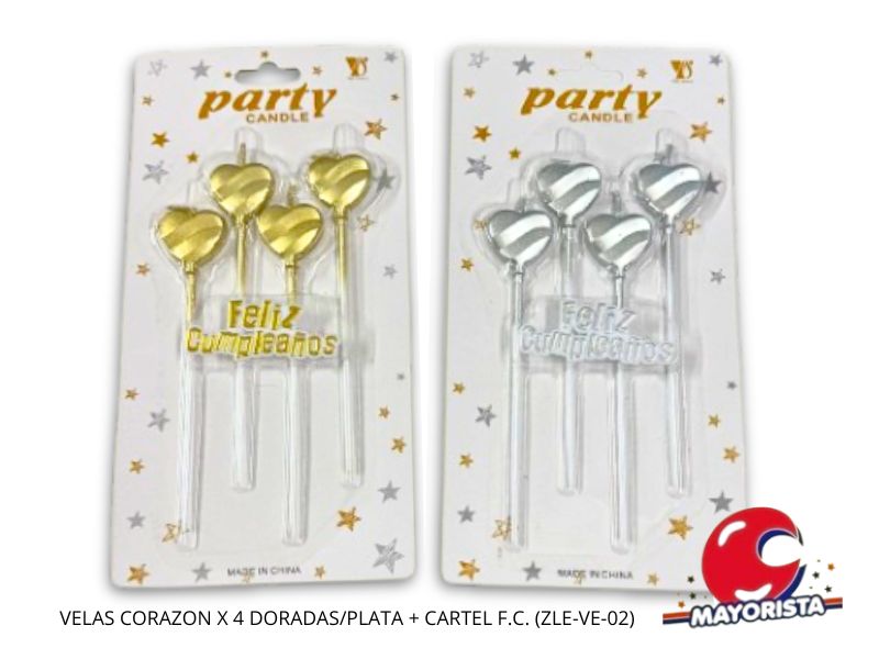 VELAS CORAZON X 4 DORADAS/PLATA + CARTEL F.C. (ZLE-VE-02) ERIK