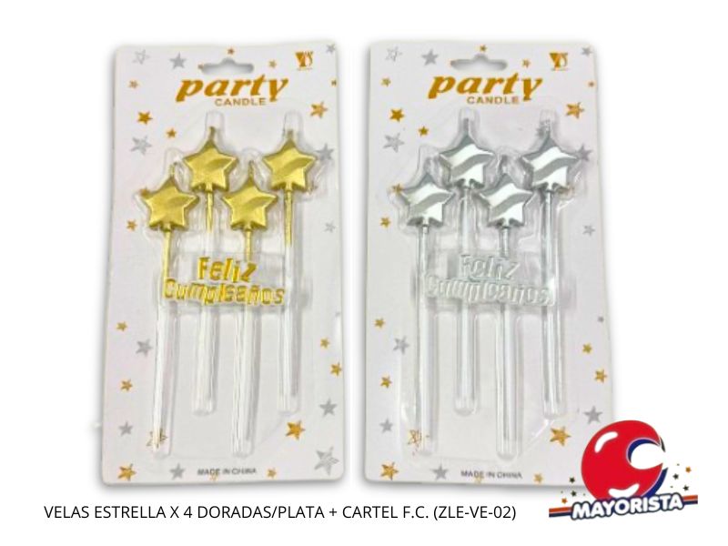 VELAS ESTRELLA X 4 DORADAS/PLATA + CARTEL F.C. (ZLE-VE-02) ERIK