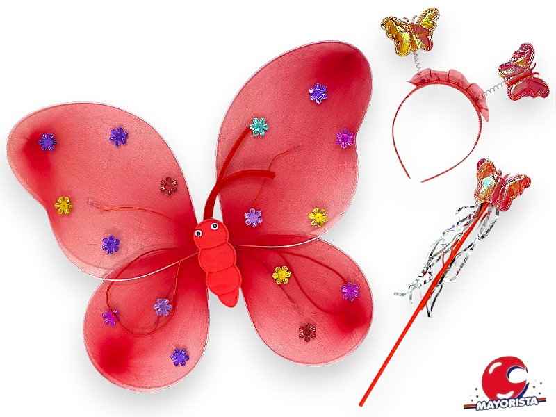 SET MARIPOSA ROJA (ALAS-VINCHA-VARITA) YJ0409 - YJ IMPORT