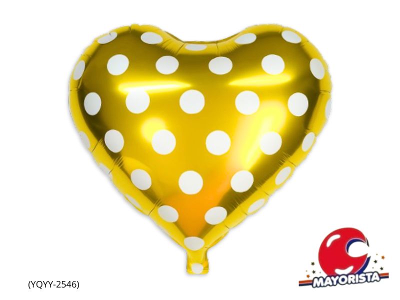 GLOBO MYLAR 18 CORAZON DORADO LUNARES BLANCOS (YQYY-2546) ERIK