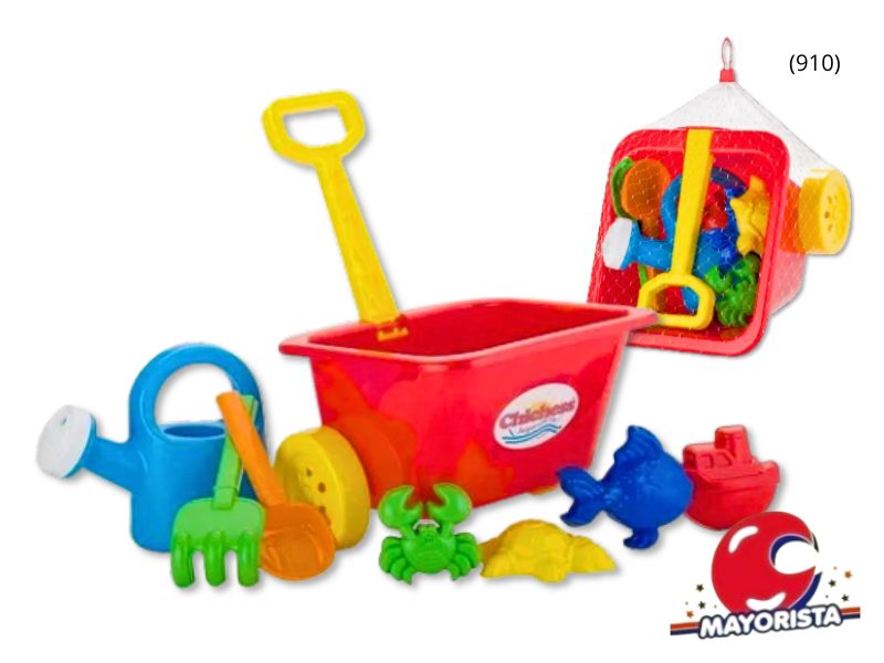 CARRITO CON REGADERA, PALA Y RASTRILLO CHICO + 4 MOLDES (910) CHICHESS