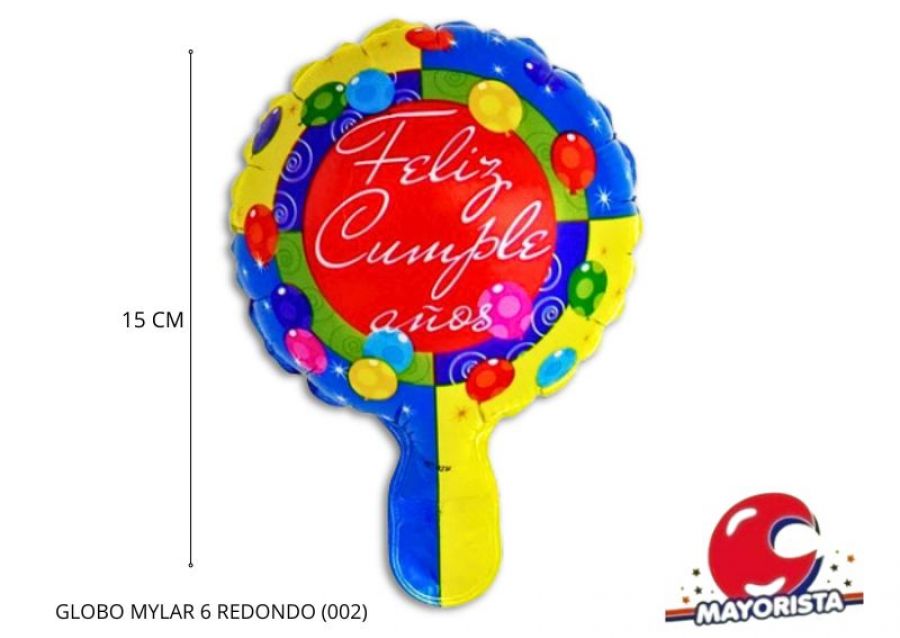 GLOBO MYLAR 6 REDONDO FELIZ CUMPLE CELESTE/AMARILLO GLOBOS COLORES (002) CHG