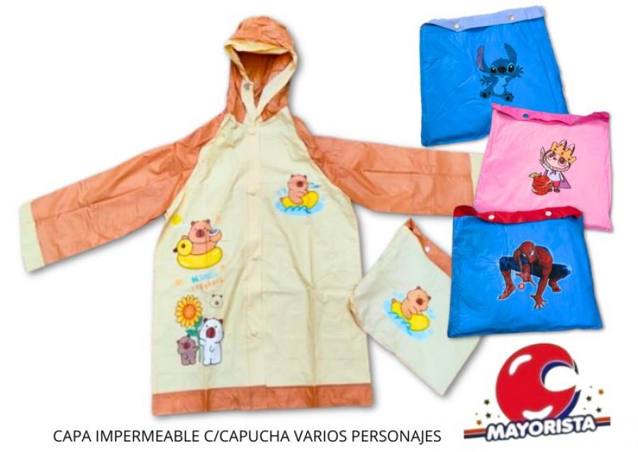 CAPA IMPERMEABLE C/CAPUCHA VARIOS PERSONAJES (C-37990) - SOL