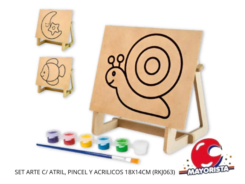 SET ARTE C/ ATRIL, PINCEL Y ACRILICOS 18X14CM (RKJ063) RECKO