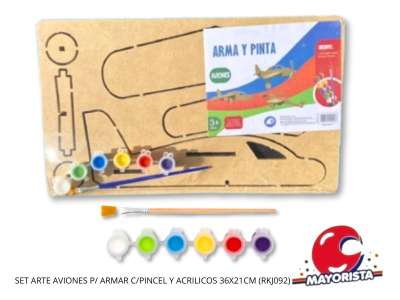 SET ARTE AVIONES P/ ARMAR C/PINCEL Y ACRILICOS 36X21CM (RKJ092) RECKO