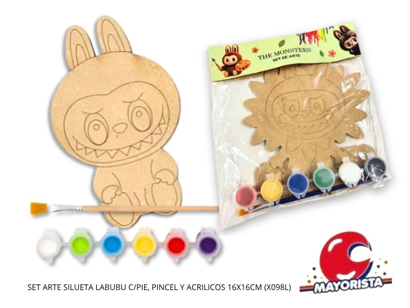 SET ARTE SILUETA LABUBU C/PIE, PINCEL Y ACRILICOS 16X16CM (X098L) RECKO
