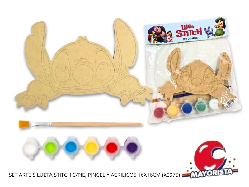 SET ARTE SILUETA STITCH C/PIE, PINCEL Y ACRILICOS 16X16CM (X097S) RECKO
