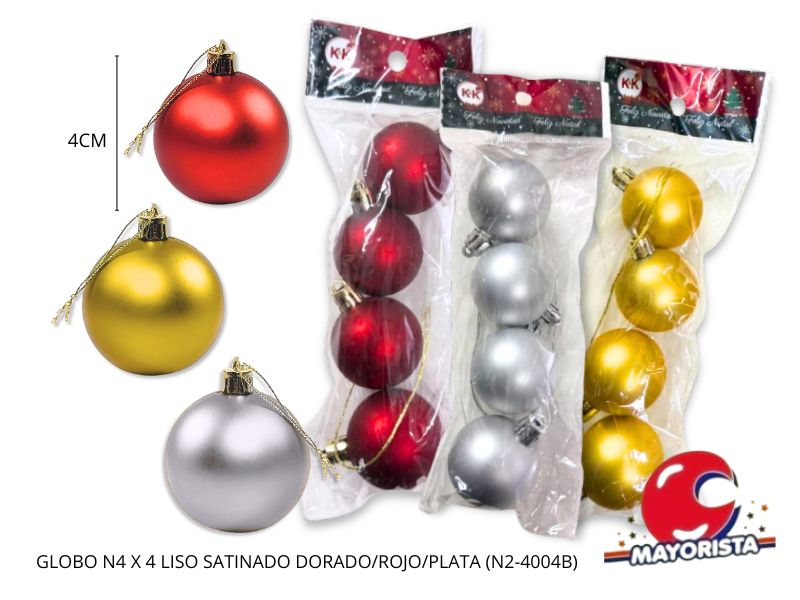 GLOBO N4 X 4 LISO SATINADO DORADO/ROJO/PLATA (N2-4004B) POKA