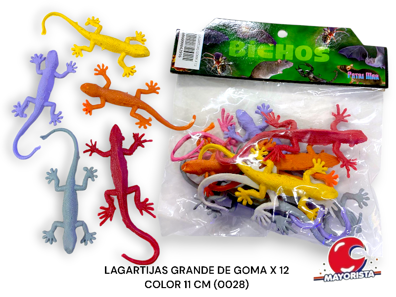 LAGARTIJAS GRANDE DE GOMA X 12 COLOR 11 CM (0028) PATRIMAR