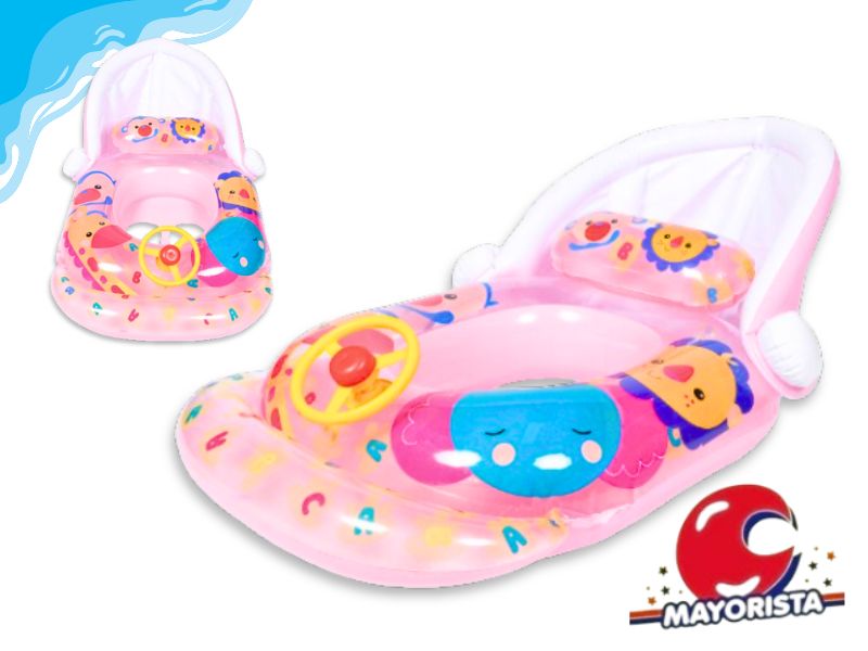 INFLABLE BOTE PASAPIE ROSA DIBUJOS C/VOLANTE Y RESPALDO 75X58X60CM (NS416215) EN BOLSA SHIPY