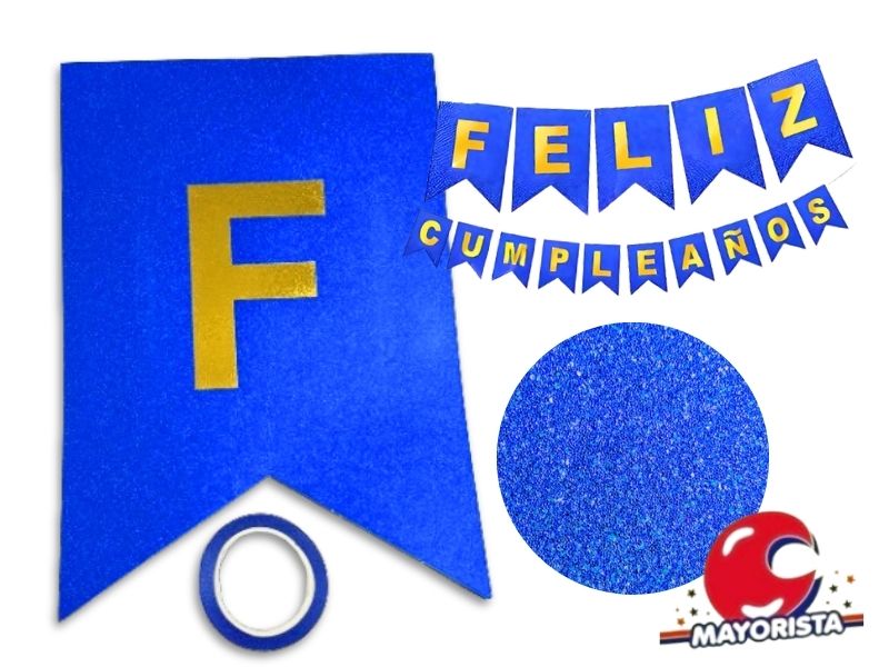 BANDERIN CARTON GLITTER AZUL FELIZ CUMPLE (YW18-093) LCOST