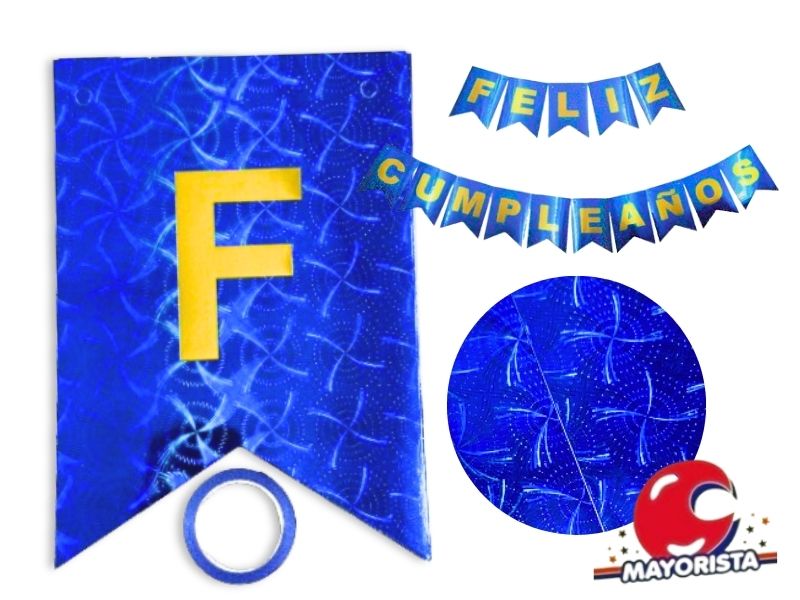 BANDERIN CARTON HOLOGRAFICO AZUL FELIZ CUMPLE (YW18-096) LCOST