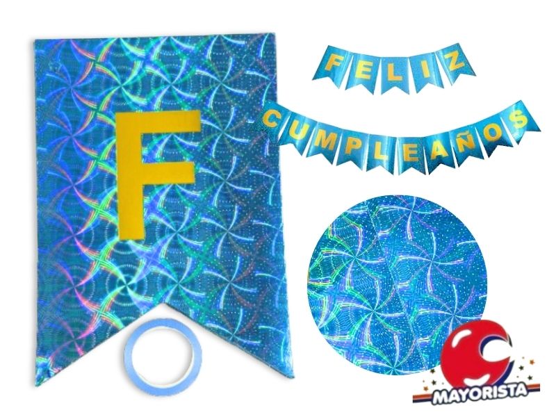 BANDERIN CARTON HOLOGRAFICO CELESTE FELIZ CUMPLE (YW18-096) LCOST