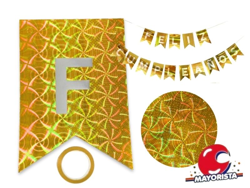 BANDERIN CARTON HOLOGRAFICO DORADO FELIZ CUMPLE (YJ0559) YJ IMPORT