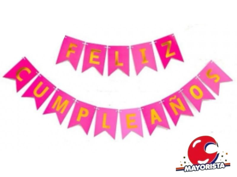 BANDERIN CARTON XL 18X15CM FELIZ CUMPLEANOS FUCSIA (YW18-125) LCOST
