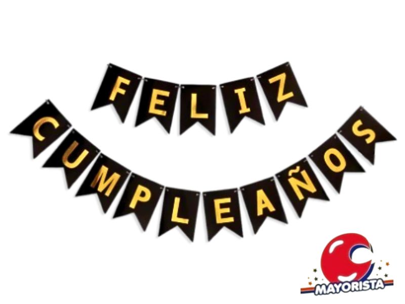 BANDERIN CARTON XL 18X15CM FELIZ CUMPLEANOS NEGRO (YW18-125) LCOST