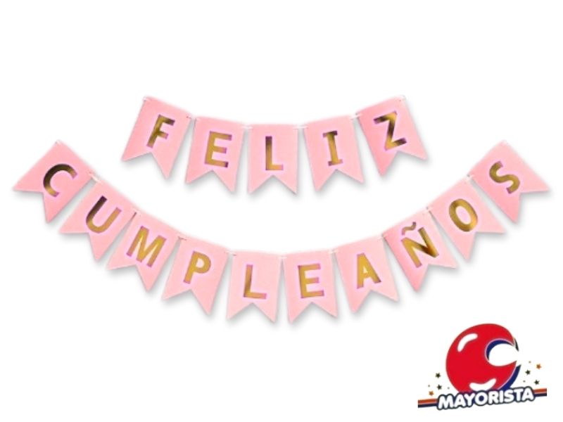 BANDERIN CARTON XL 18X15CM FELIZ CUMPLEANOS ROSA (YW18-125) LCOST