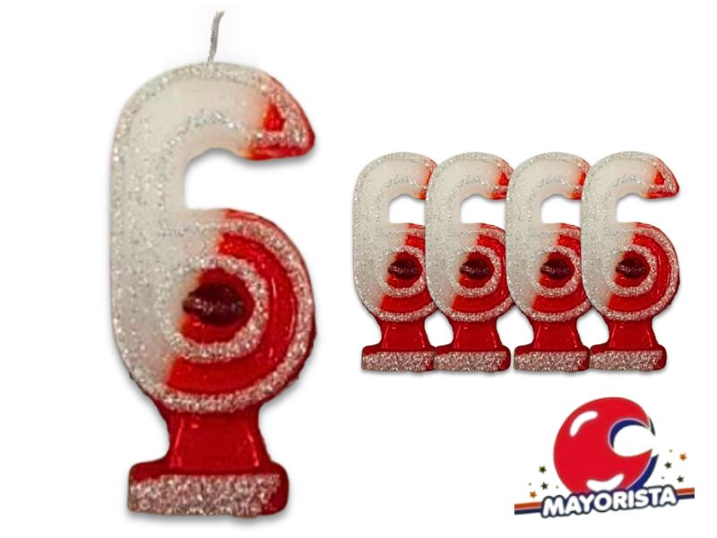 VELA NUMEROTE 6 RIVER C/GIBRE X 1 (X10) - VELAS MULTICOLOR