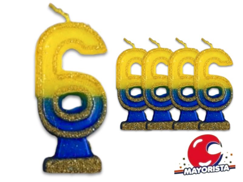 VELA NUMEROTE 6 BOCA C/GIBRE X 1 (X10) - VELAS MULTICOLOR