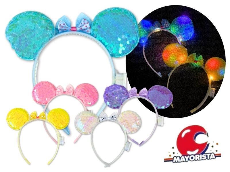 VINCHA C/LUZ OREJAS RATON CON LENTEJUELAS Y MONO (ZLE-COT-23-10) ERIK